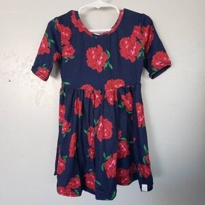 Little Statements Toddler Girl 2T Navy Blue Dress Red Floral Rose Print